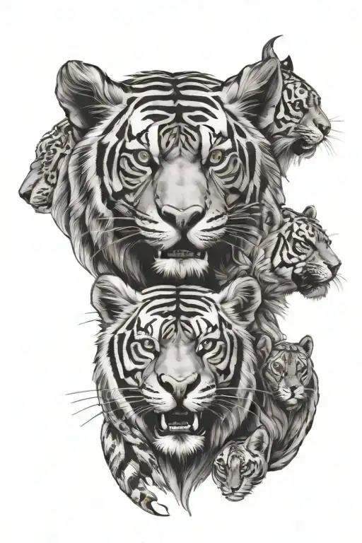 animal heads of elephant wolf tiger snake bear panther monkey  tattoo design idea