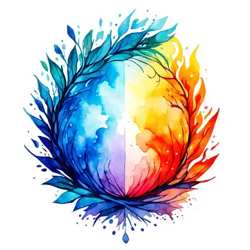 represents the four elements, air, water, fire and earth tattoo design idea