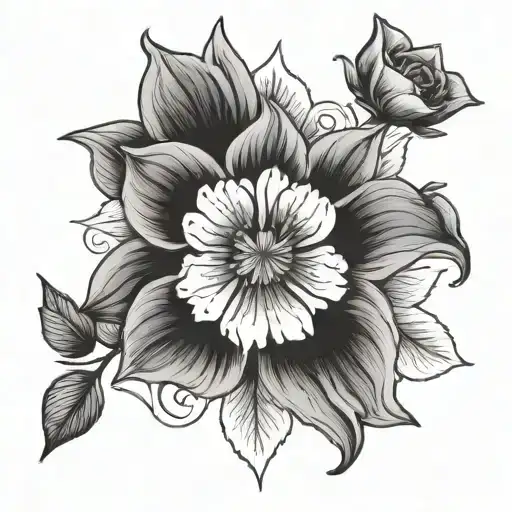 daffodil, sunflower, geranium, rose tattoo design idea