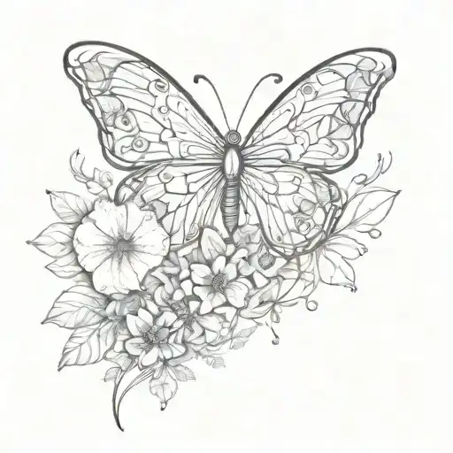 half butterfly half flowers. space in the middle where the body would go.  tattoo design idea