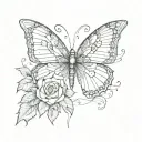 half butterfly half flowers. space in the middle where the body would go.  tattoo design idea