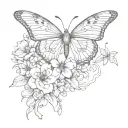 half butterfly half flowers. space in the middle where the body would go.  tattoo design idea