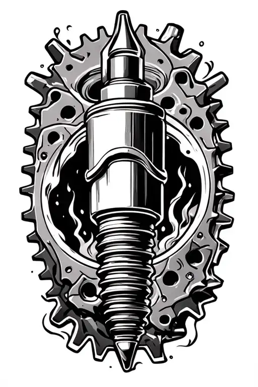 motocross theme sleeve with a evil spark plug, an evil piston, a edgey sprocket with smoke coming up through all of it tattoo design idea