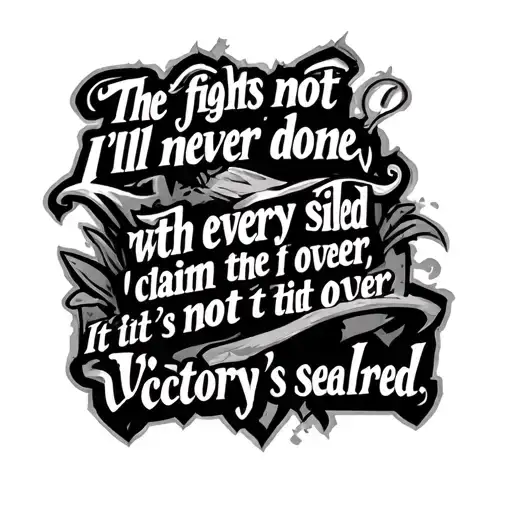 The fight's not done, I'll never yield with every step, I claim the field it's not over, 'til victory's sealed tattoo design idea