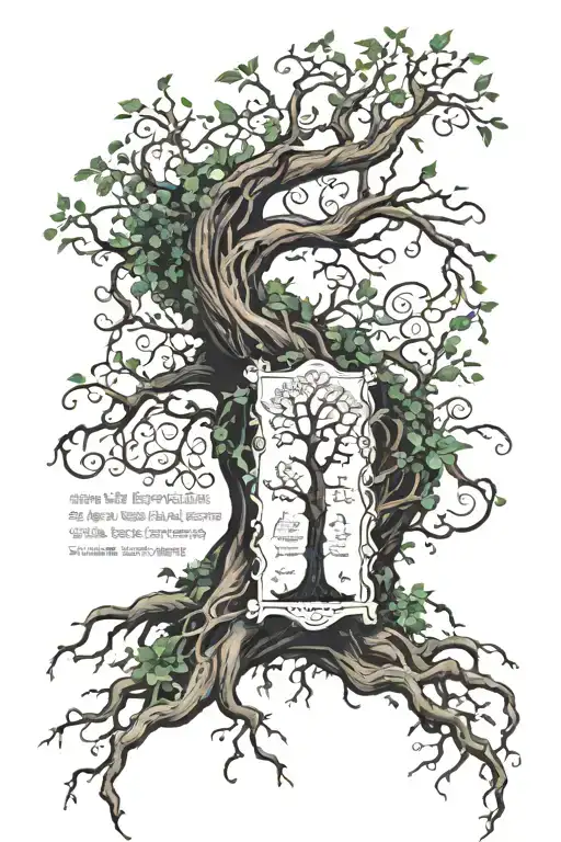 Tree of Life and Bible Verse vines wrapping tattoo design idea