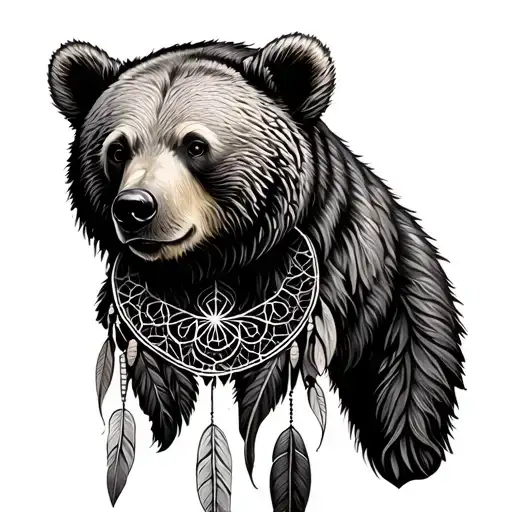 bear in dream catcher tattoo design idea