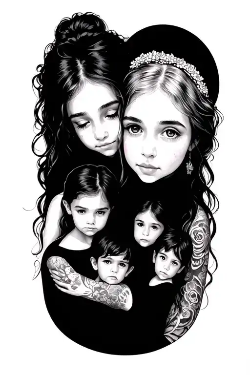 mother, 2 daughters  10,4 son 6 tattoo design idea