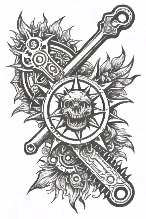 wrench blazing sun tattoo design idea