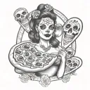 day of the dead pin up girl wrapped in a pizza tattoo design idea