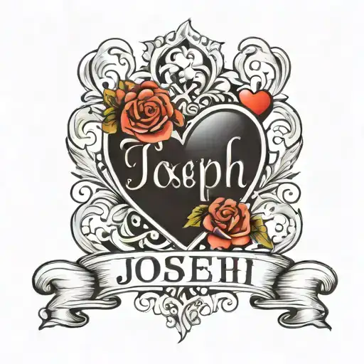 joseph name with heart tattoo design idea