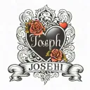 joseph name with heart tattoo design idea