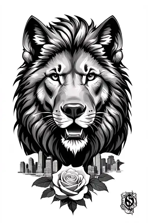 lion money rose toronto skyline wolve tattoo design idea