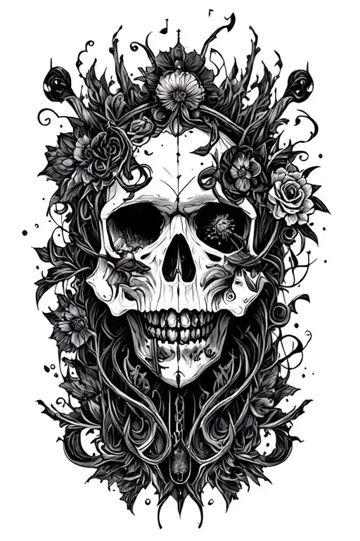 gothic without a skull, including elements of music tattoo design idea