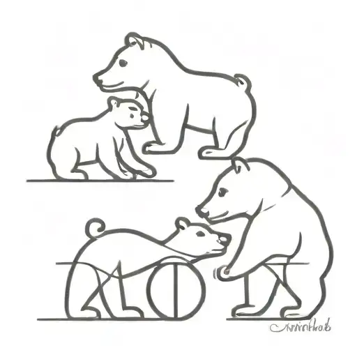 three bears following paw prints with intials "D B" in the paw prints tattoo design idea