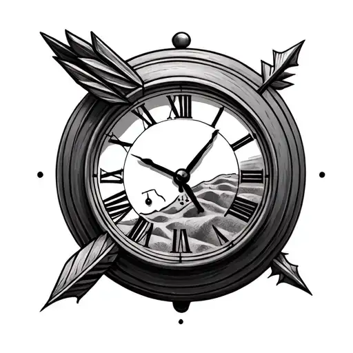 Sand clock and arrow going tattoo design idea