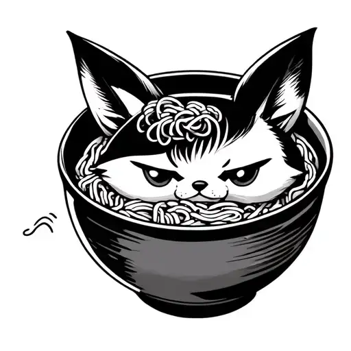 a bowl of japanese ramen noodles in a bowl inspired by the inari fox tattoo design idea