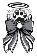 long flowy bow with a paw print centre with halo on top tattoo design idea