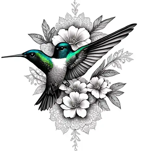 floral lace with two hummingbirds tattoo design idea