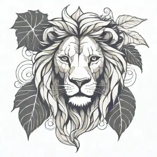 Lion Head with Vine leaves intertwined tattoo design idea