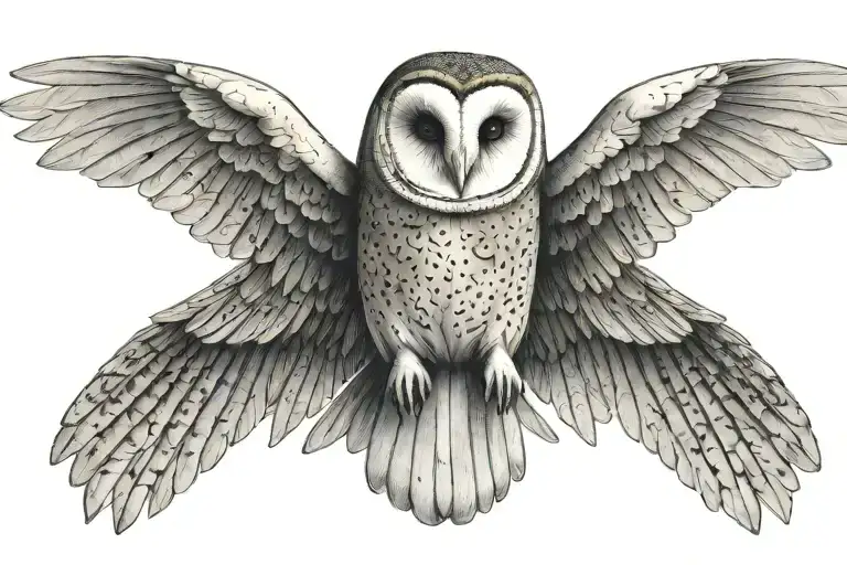 barn owl with large wings spread tattoo design idea