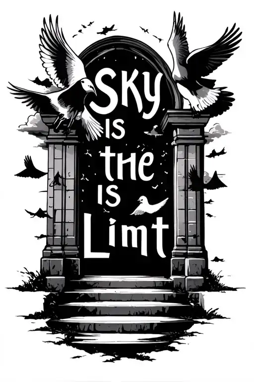 sky is the limit text doves and clouds also gates to heven with steps plus add something you see fit tattoo design idea