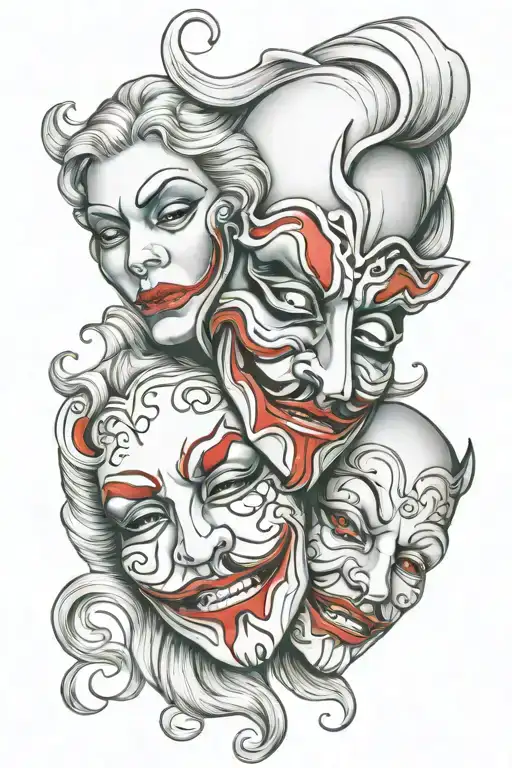Comedy drama theatre masks tattoo design idea