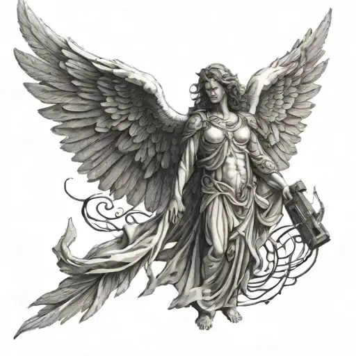 biblical angel depiction cyber sigilism tattoo tattoo design idea