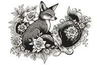 fox, owl, rabbit, duckling, and baby squirrel tattoo with floral background tattoo design idea