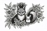 fox, owl, rabbit, duckling, and baby squirrel tattoo with floral background tattoo design idea
