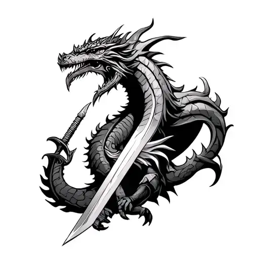 vikingDragon and Conan sword going tattoo design idea
