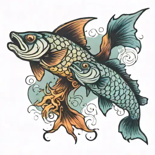two lost souls swimming in a fish tattoo design idea