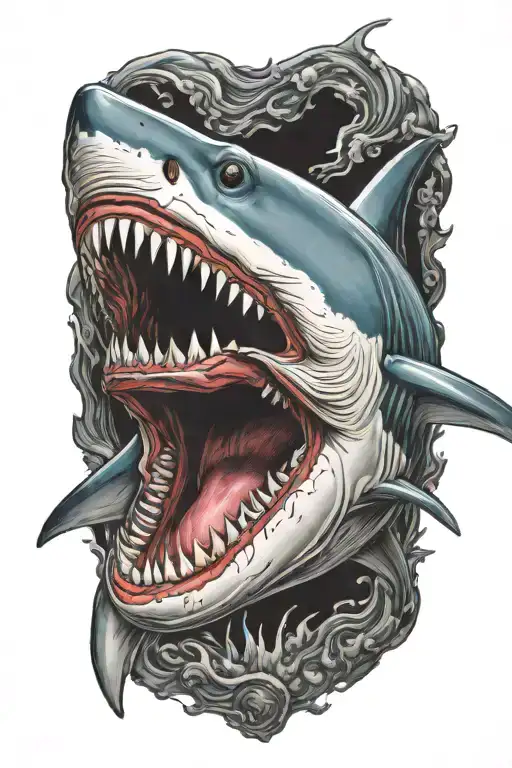 shark with open mouth wide open tattoo design idea
