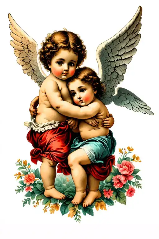 2 baby angels tattoo design idea