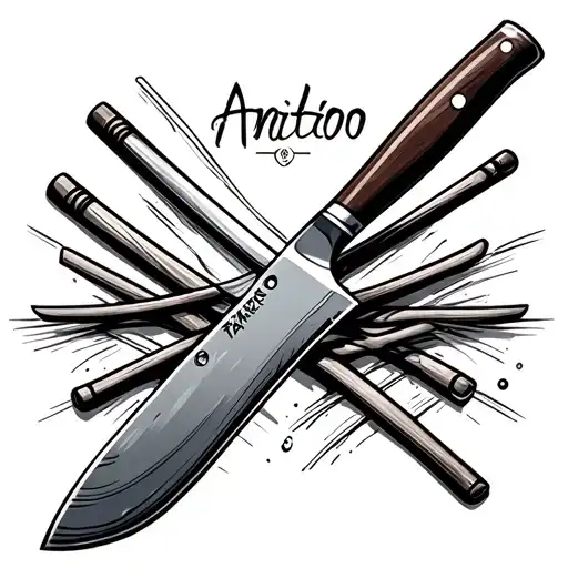 butcher knife and chopsticks tattoo design idea