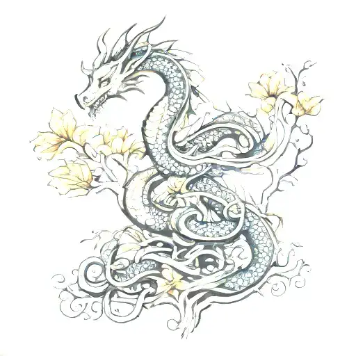 dragon lotus norse god tree tattoo design idea