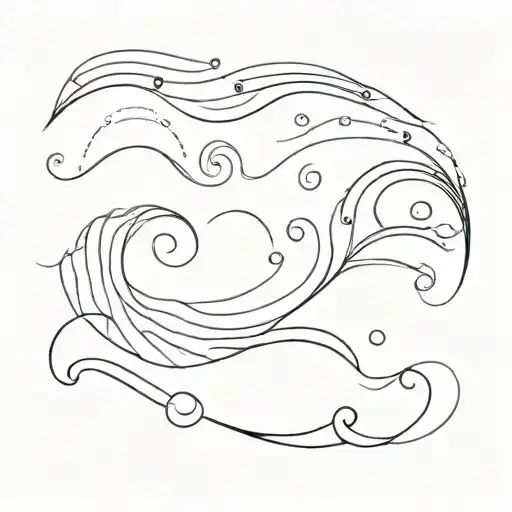 A minimalist wave pattern tattoo with the names 'Lucas', 'Liam', 'Leah', 'Neo', 'Lykke', and 'Levi' subtly hidden within the waves tattoo design idea