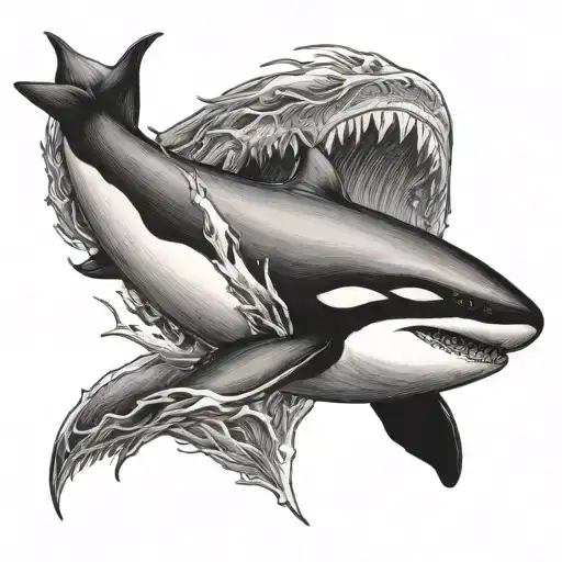 orca biting a great white shark tattoo design idea