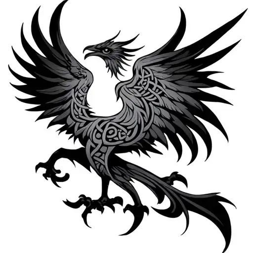 rising Phoenix in Celtic style black and White  tattoo design idea