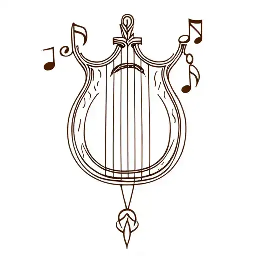 a lyre with musical notes intertwined tattoo design idea