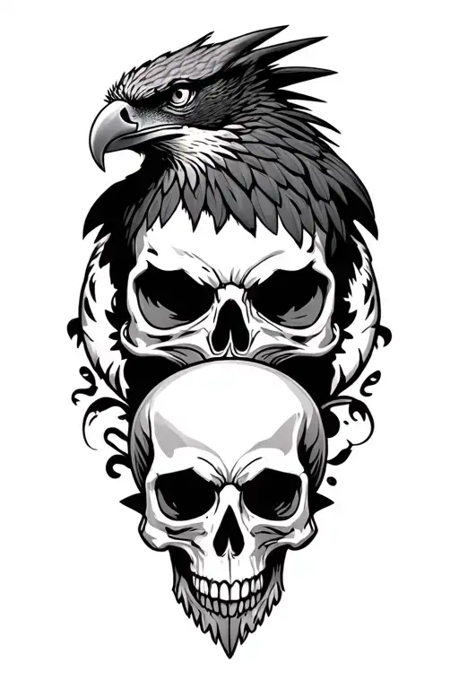eagle and skull surrounded tattoo design idea
