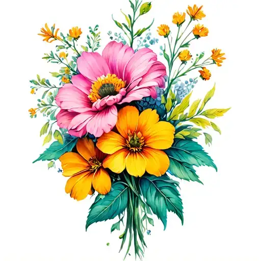 December, March, August birth flowers intertwined tattoo design idea