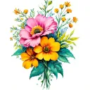 December, March, August birth flowers intertwined tattoo design idea