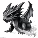Toothless, from How To Train Your Dragon, but represented as a swirling smoke tattoo design idea