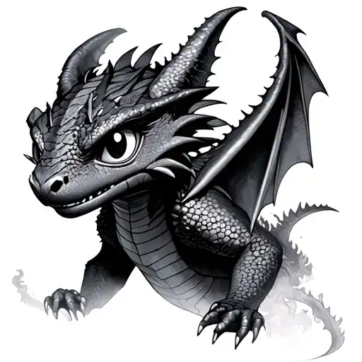 Toothless, from How To Train Your Dragon, but represented as a swirling smoke tattoo design idea