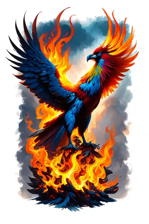 flames and phoenix rising from the ashes tattoo design idea