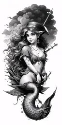 Peter Pan never land lagoon with pirates and mermaids tattoo design idea