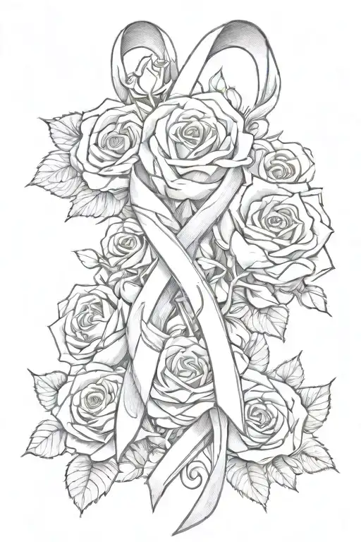 cancer ribbon with roses intertwined tattoo design idea
