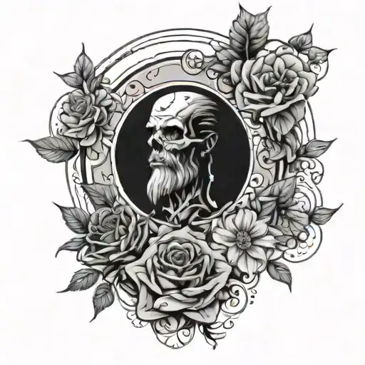 image for full arm with fine lines that contain content from rock n roll, nature, astronomy tattoo design idea