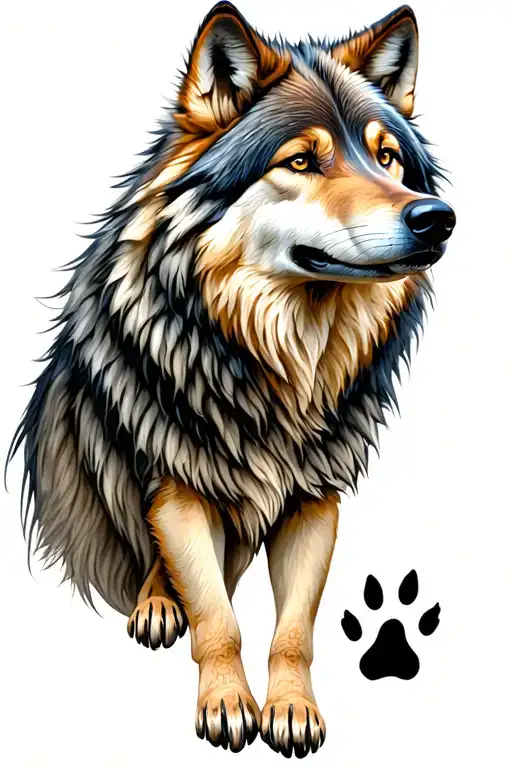wolf with paw prints leading tattoo design idea