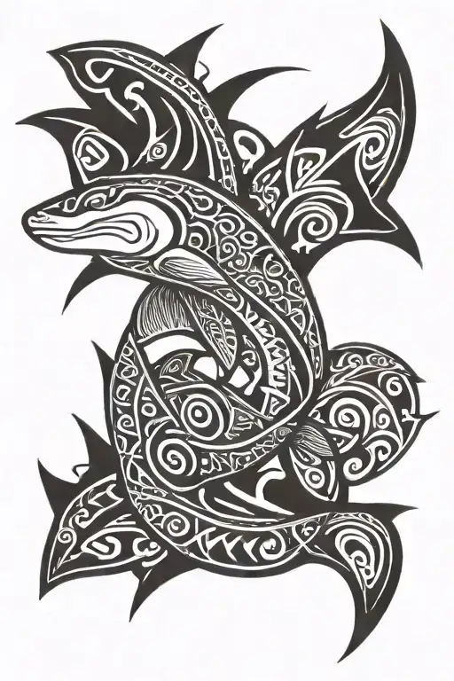 Polynesian tribal back tattoo of a hammerhead shark with the head going across the shoulder with a name going across it  tattoo design idea